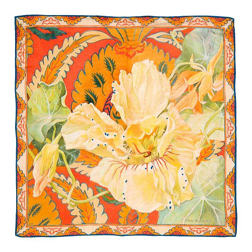 Платок "Настурция" (шелк 100% оранжевый желтый 90X90) 