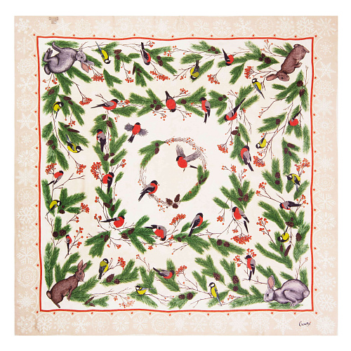 Платок "Зимний лес" (шелк 100% белый 120х120) 