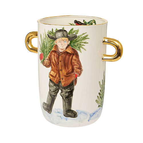 Ваза с ручками "Детская комната" (керамика, зимняя, белая) 