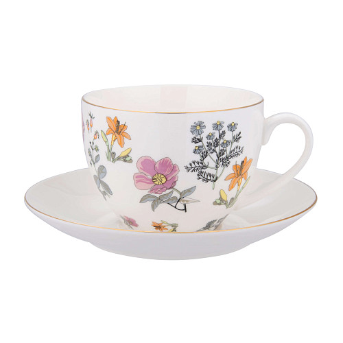 Сервиз "Гербарий" (чайник и 2 чайные пары, фарфор, белый) 