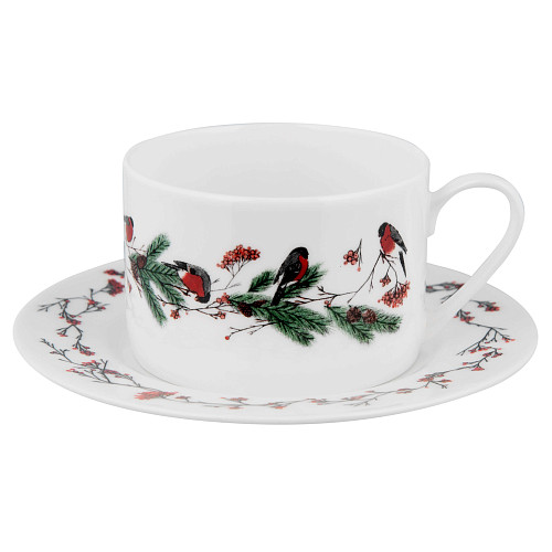 Чайная пара "Снегири"  (фарфор белый) 