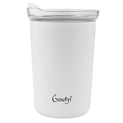 Термокружка вакуумная "На лыжах" (сталь, белая) 