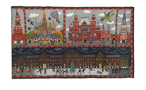 Шаль "Красная площадь" (шерсть 100% черный красный 110х185) 