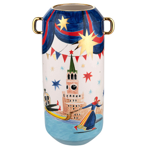 Ваза с ручками "Праздничные гуляния" (керамика, цветной) 