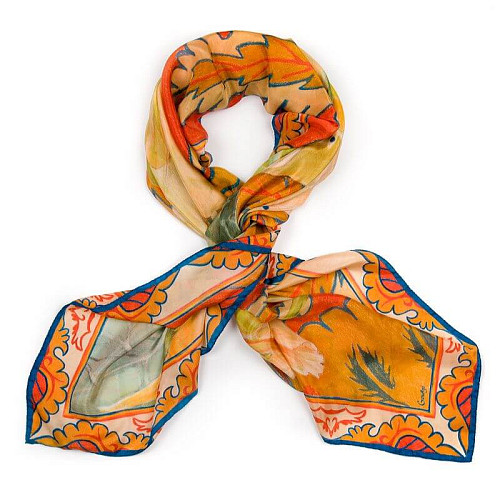Платок "Настурция" (шелк 100% оранжевый желтый 90X90) 