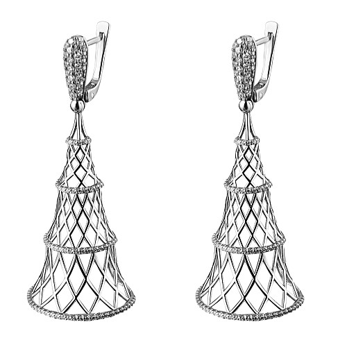 Серьги "Башня" длинные (серебро 925 пробы, фианиты 244 шт - 0,472 гр) 