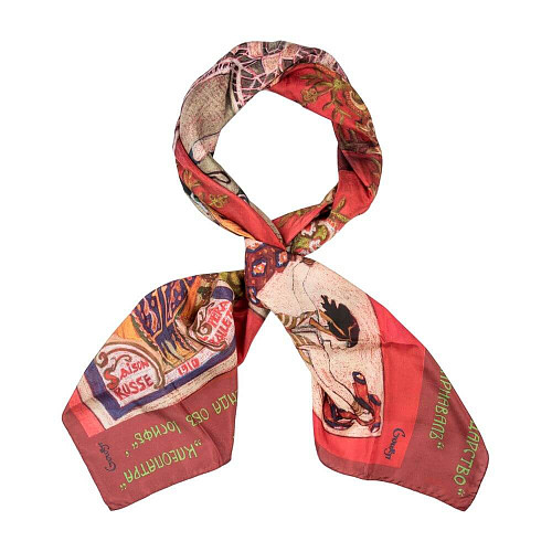 Платок "Русские сезоны" (шелк 100% красный 120х120) 