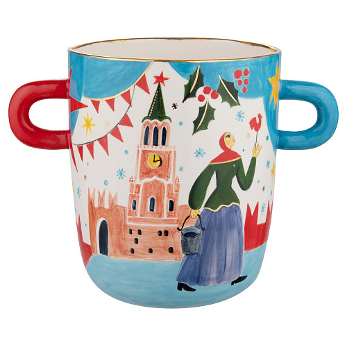 Ваза с ручками "Праздничные гуляния" (керамика, цветной) 