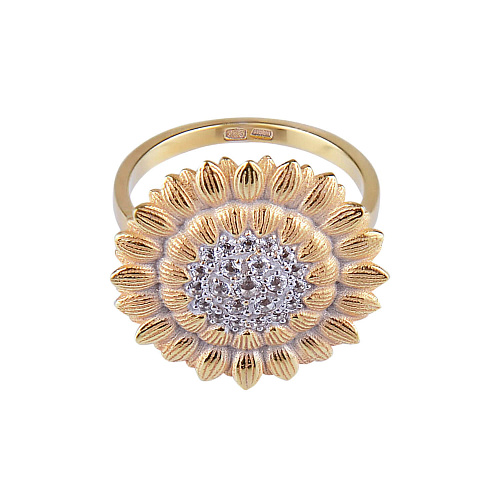 Кольцо "Подсолнухи" (серебро 925 пробы/22 топаз кр бесц 0,226ct./позолота р-р 17,0) 