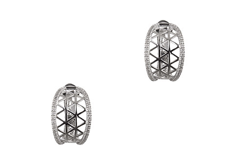 Серьги "Башня"  родий, фианит 