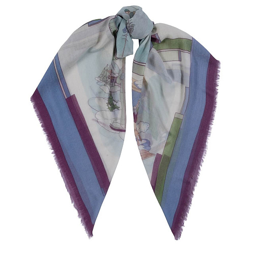 Платок "На лыжах" (модал 90%, кашемир 10% сиреневый 140х140) 