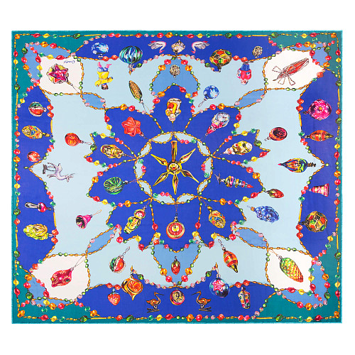 Платок "Новогодний" (кашемир 100% голубой 135х135) 