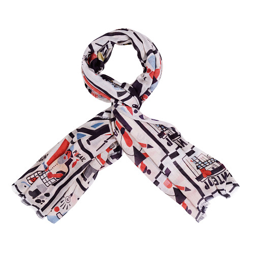 Платок "Алфавит. авангард"  (модал 90% кашемир 10% черный белый красный 140х140) 