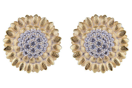 Серьги "Подсолнухи" позолота, топаз 