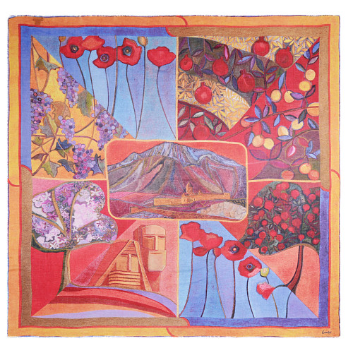 Платок "Арарат" (кашемир 100% красный синий оранжевый 140х140) 