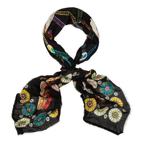 Платок "Метро" (модал 90% кашемир 10% черный красный синий 140х140) 