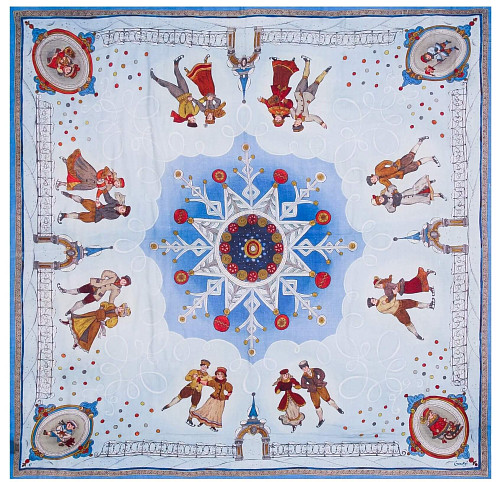 Платок "На катке" (модал 90% кашемир 10% голубой белый 140х140) 